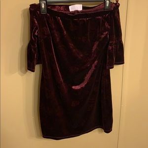 Burgundy Flower Velvet Short Dress
